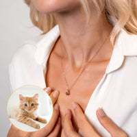 Thumbnail for Rare Photo Necklace showcasing a custom photo projection pendant worn by a woman with a close-up of a cat.