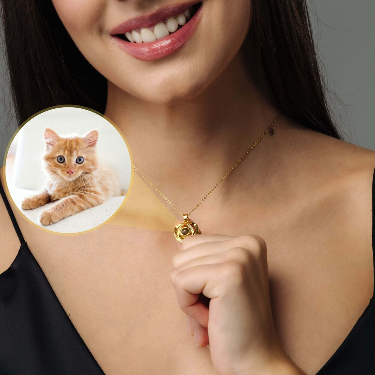 Romance Photo Necklace showcasing a heart pendant with a photo projection feature by Brother & Sisters.