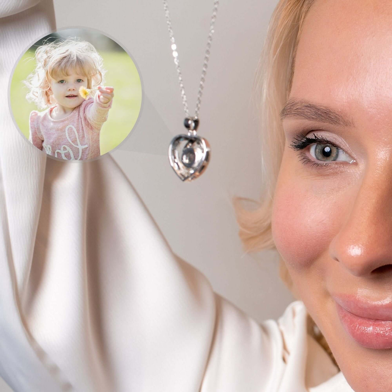 Romance Photo Necklace showcasing a personalized heart pendant with a cherished photo, by Brother & Sisters.