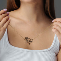 Thumbnail for Model showcasing the Rose Name Necklace in gold, featuring a rose design and personalized name element by Brother & Sisters.