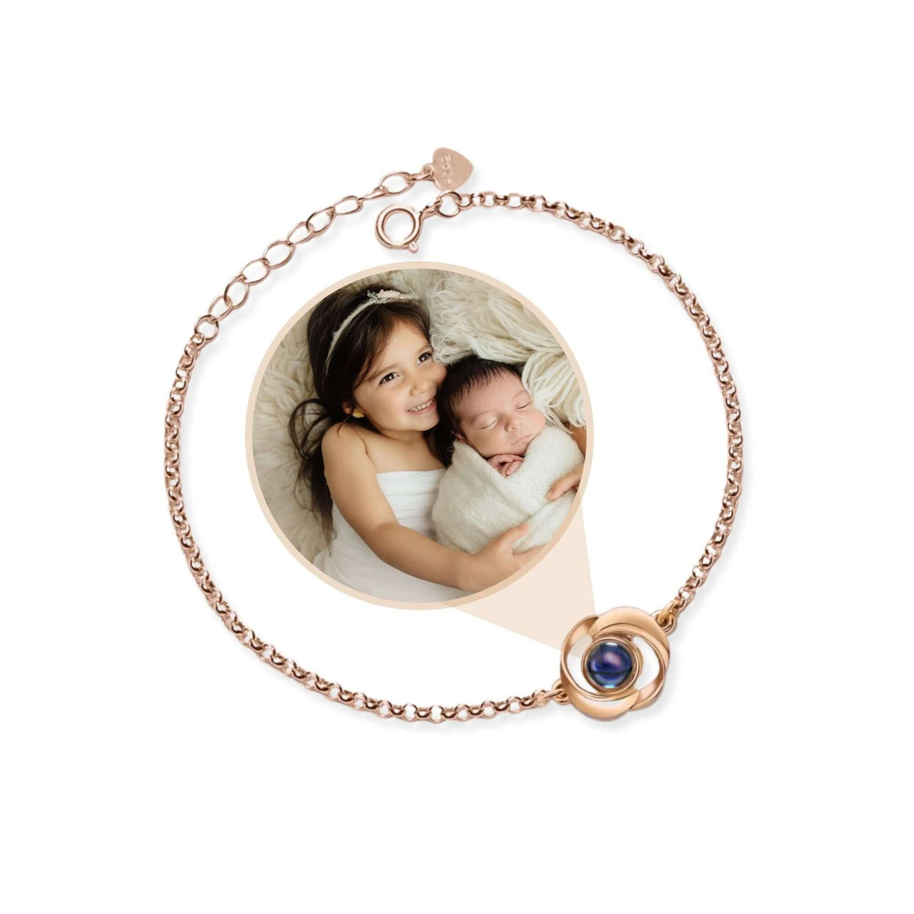 Rose Photo Bracelet featuring a delicate rose design and a hidden photo projection by Brother & Sisters.