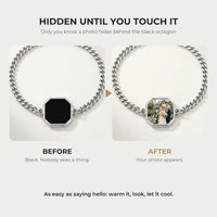 Thumbnail for Before and after: black octagon charm on the silver bracelet, then the photo revealed by warmth | SKU: TPH-OCTB-SILVER-18