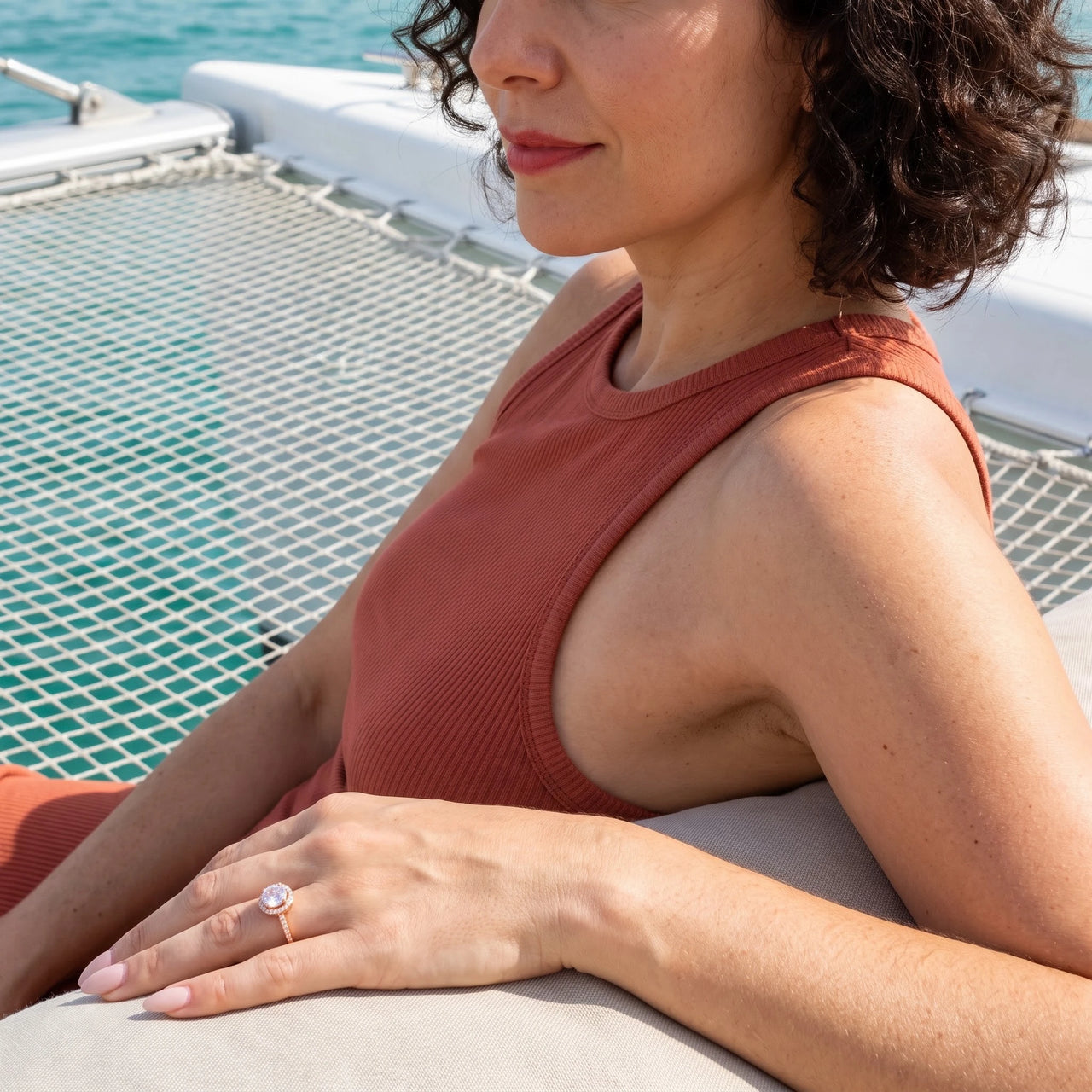 Rose Gold Circle Ring worn during a relaxed moment | SKU: 101791-4.5-rose-gold