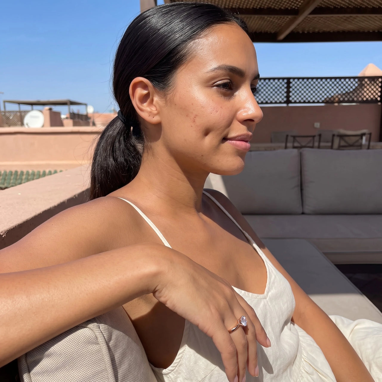 Rose Gold Classic Ring worn during a relaxed moment | SKU: 33759698-4.5-rose-gold