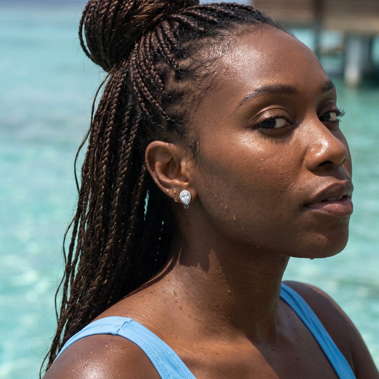 Silver stud earrings worn in the water, waterproof stainless steel | SKU: 505174