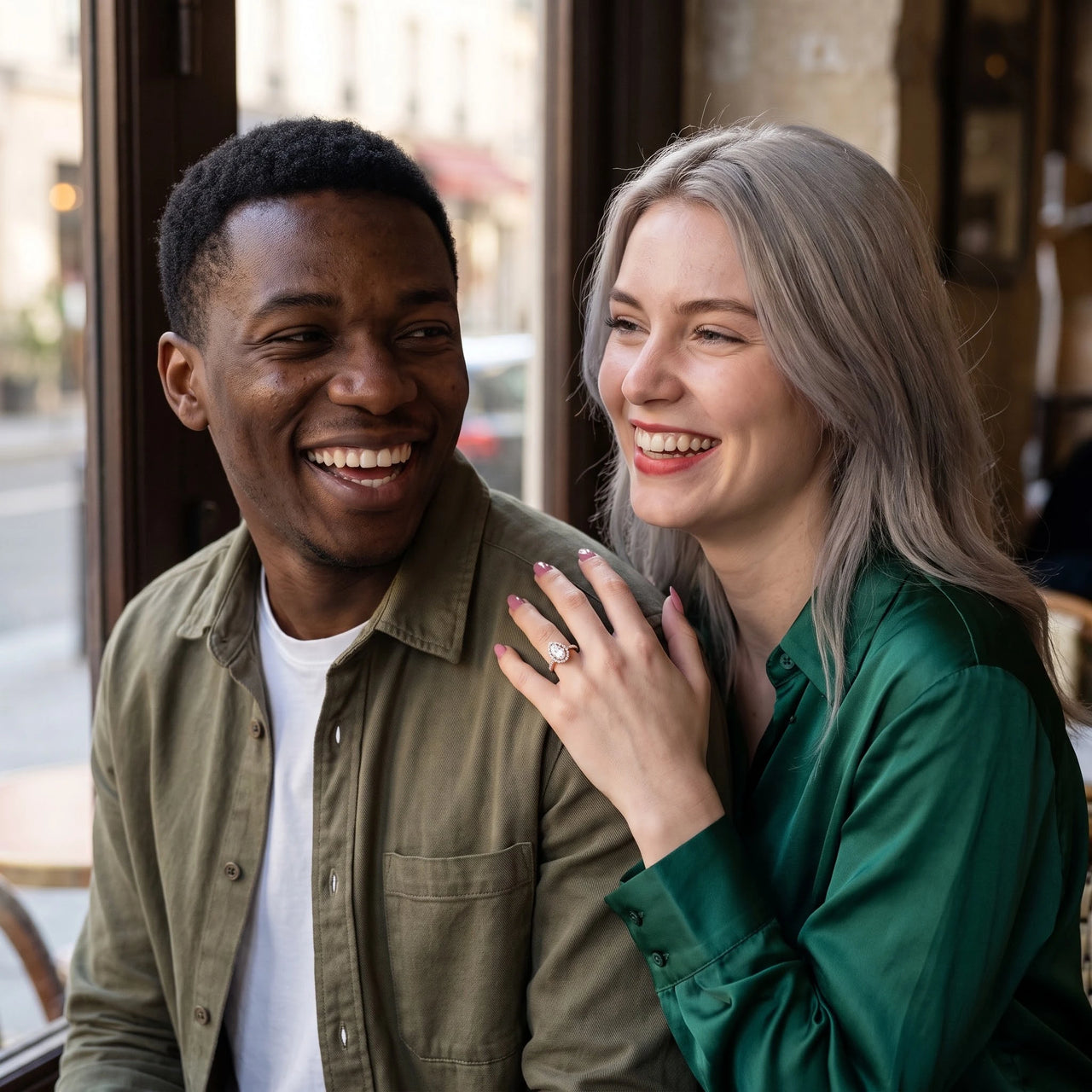 Couple moment, she wears the Rose Gold Drop Ring | SKU: 505162-4.5-rose-gold