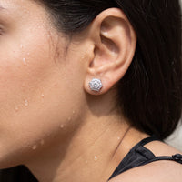 Thumbnail for Close-up of the silver stud earrings worn on the skin | SKU: 30876249