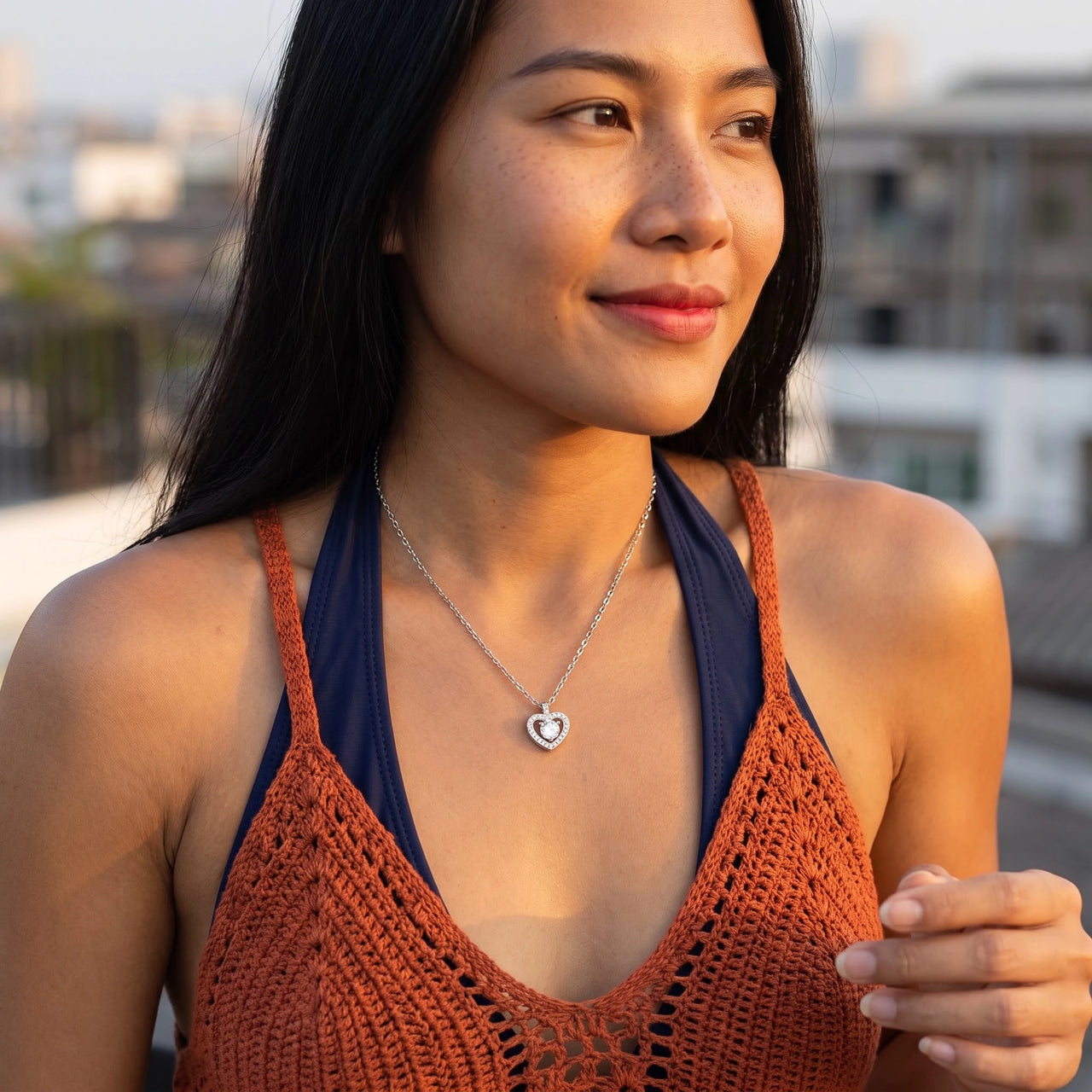 Collana con zirconi — foto indossata, argento | SKU: 505744