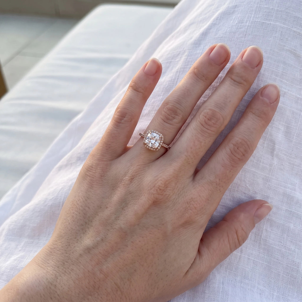 Rose Gold Timeless Ring worn, showing its real size | SKU: 497131-4.5-rose-gold