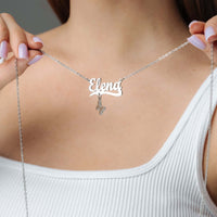 Thumbnail for Simple Name Necklace displayed on a model, featuring the name Elena in elegant design by Brother & Sisters.
