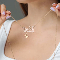 Thumbnail for Simple Name Necklace by Brother & Sisters, personalized with the name Isabel and butterfly charm.