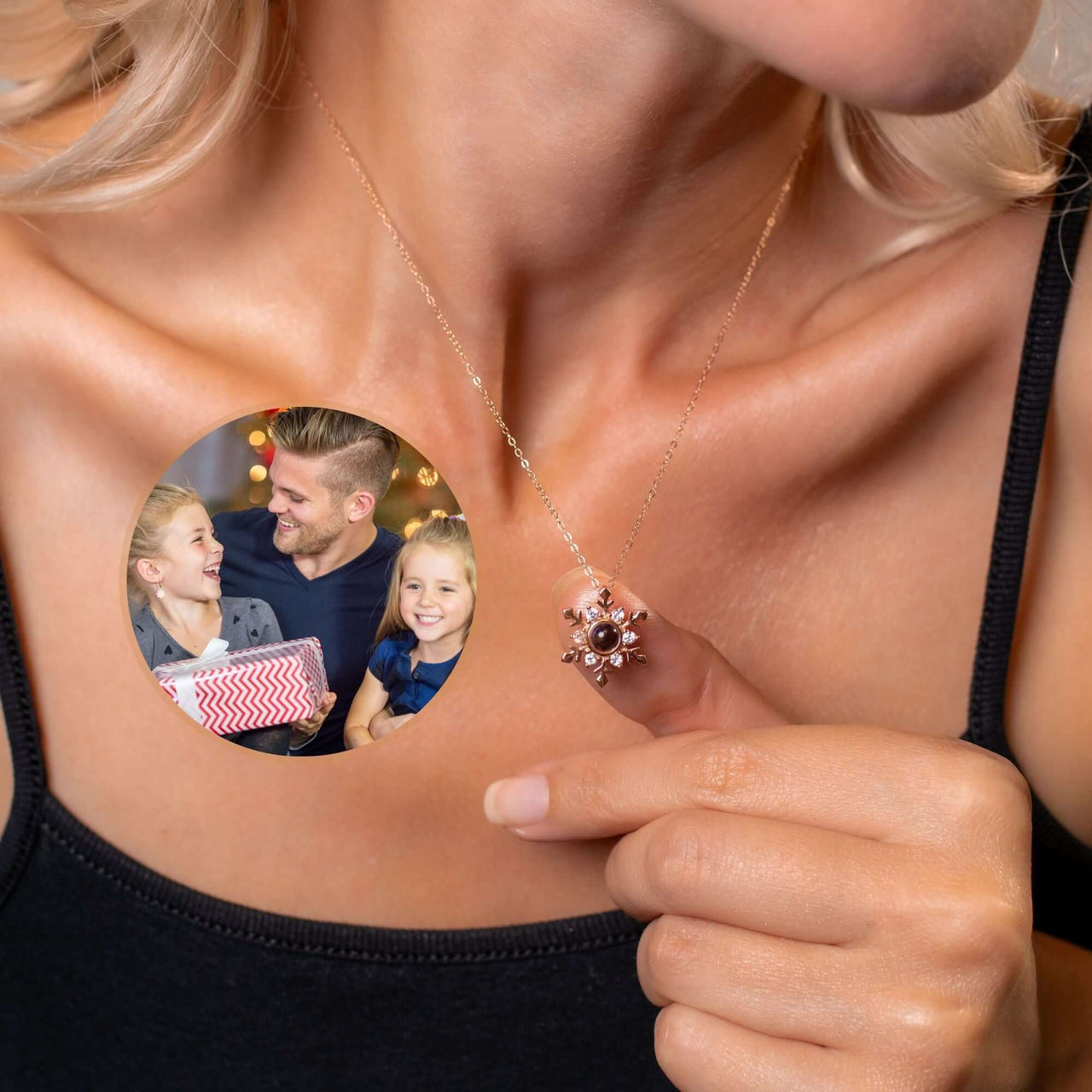 Snowflake Photo Necklace featuring a personalized pendant with a cherished photo, crafted by Brother & Sisters.