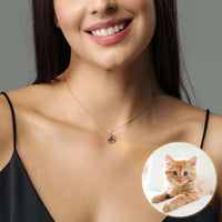 Thumbnail for Square Photo Necklace worn by a woman, featuring a small image of an orange cat, from Brother & Sisters.