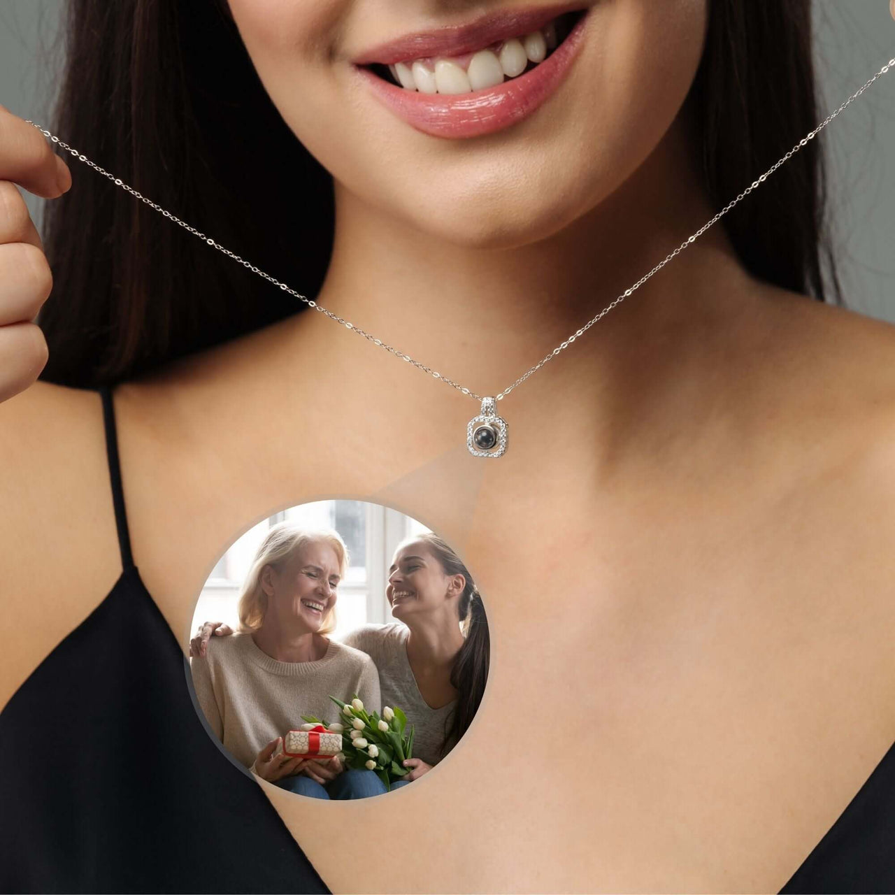 Square Photo Necklace featuring a heartwarming moment, by Brother & Sisters, perfect for keeping loved ones close.