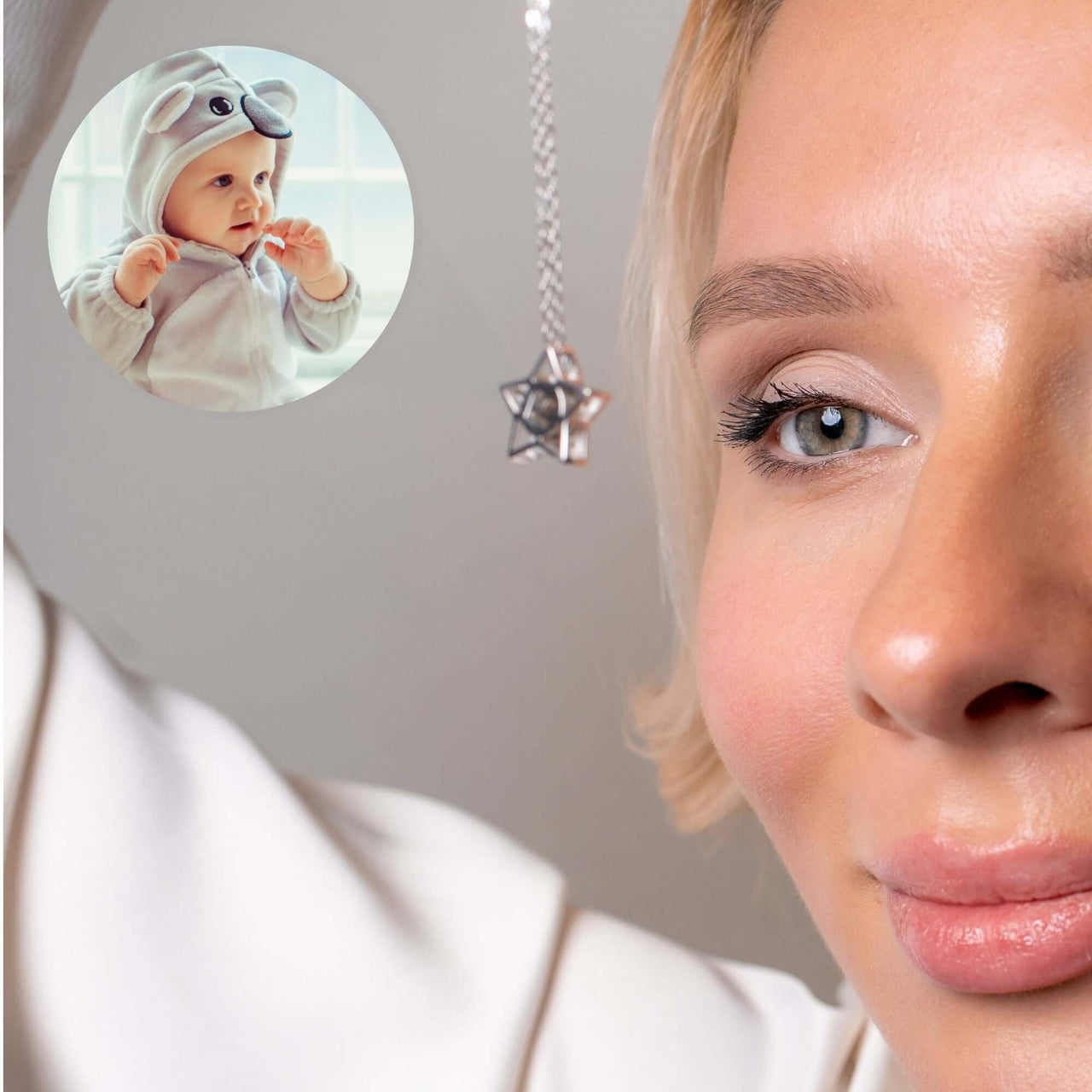Star Photo Necklace with hidden projection feature showcasing a loving moment, by Brother & Sisters.