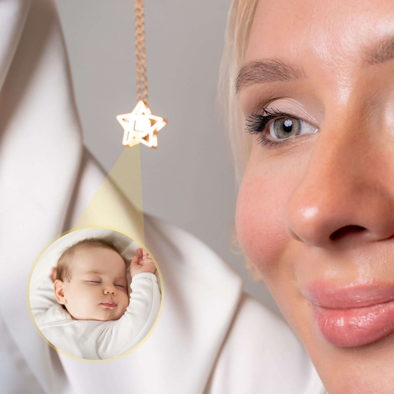 Star Photo Necklace featuring a star pendant with a hidden photo projection, perfect for keeping cherished memories close.