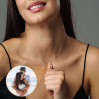 Thumbnail for Sunflower Photo Necklace worn by a model, featuring a personalized photo projection inside the sunflower pendant by Brother & Sisters.