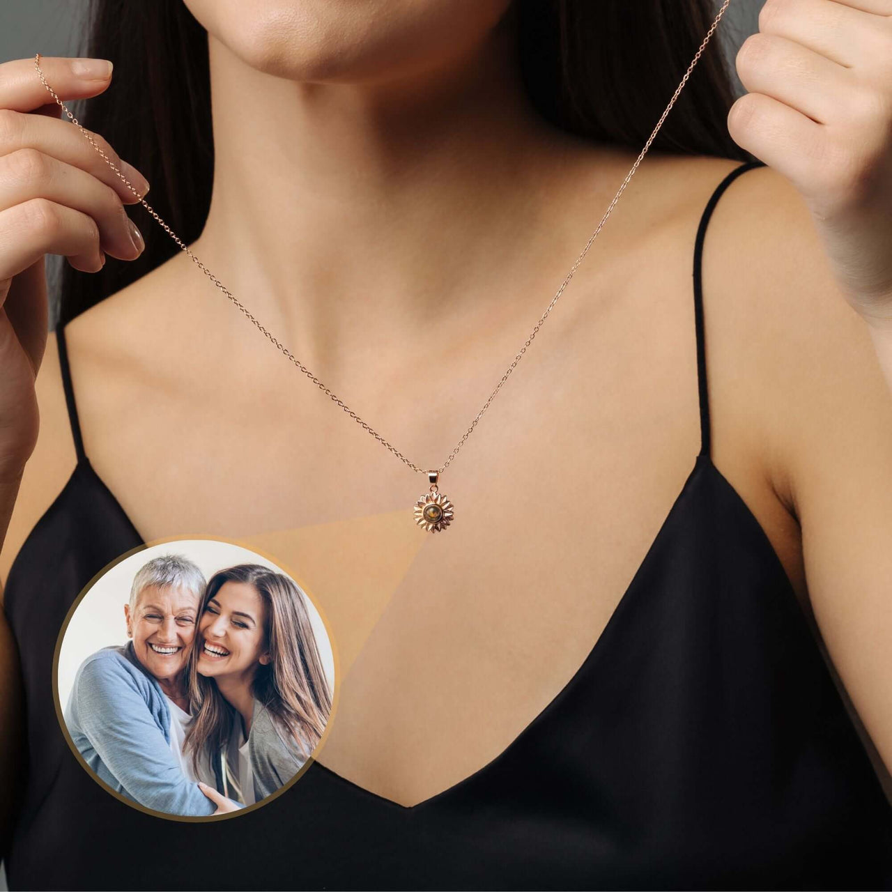Sunflower Photo Necklace featuring a personalized photo, perfect keepsake from Brother & Sisters.
