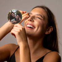 Thumbnail for Happy woman holding Timeless Photo Necklace, featuring a photo of loved ones, by Brother & Sisters.
