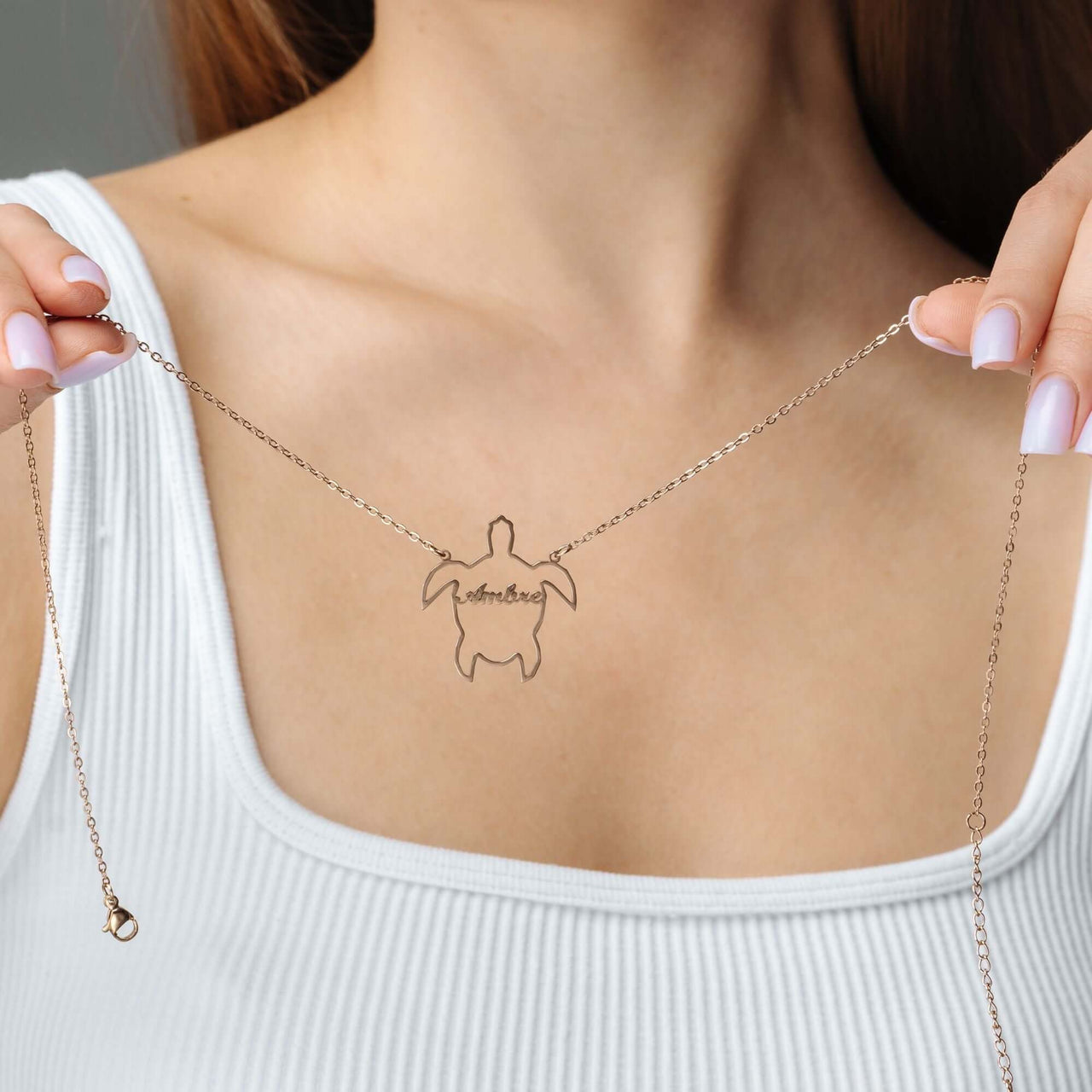 Turtle Name Necklace showcasing a unique turtle motif and customizable name by Brother & Sisters, perfect for personal style.