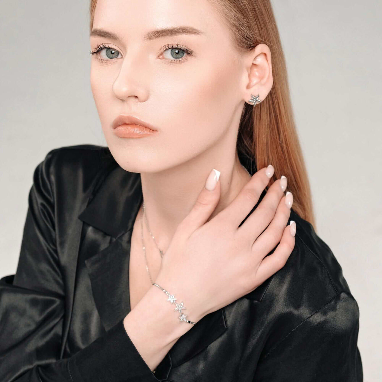 Austrian Crystals Flowers Bracelet - Silver Bracelet For Women - Chain Bracelet Bracelet Brother & Sisters