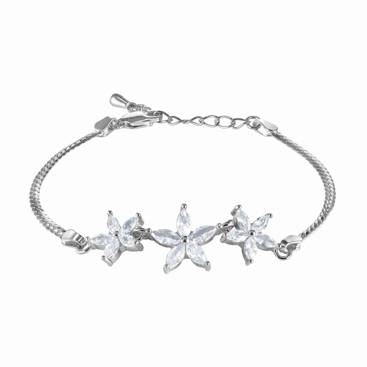 Austrian Crystals Flowers Bracelet - Silver Bracelet For Women - Chain Bracelet Bracelet XS-S (14-16cm) Brother & Sisters