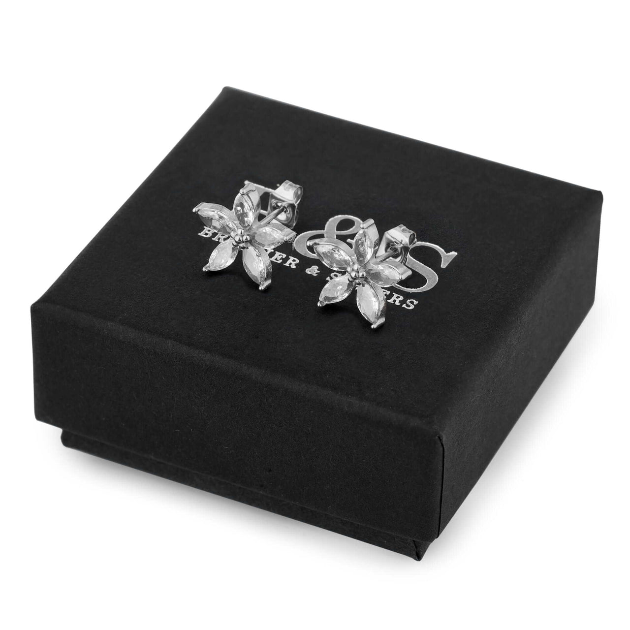 Austrian Crystals Flowers Earrings - Sterling Silver Earrings For Women - Silver Stud Earrings Earrings Brother & Sisters