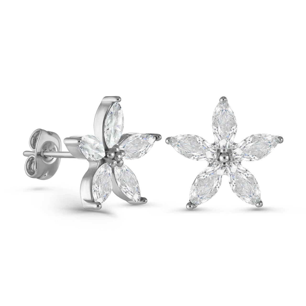 Austrian Crystals Flowers Earrings - Sterling Silver Earrings For Women - Silver Stud Earrings Earrings Brother & Sisters