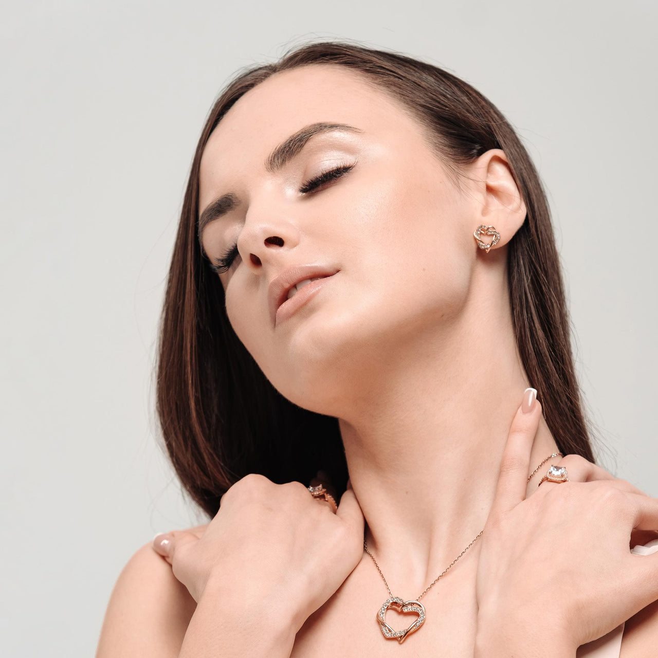 Hearts with Austrian Crystals Necklace - Rose Gold Necklace Women - Women’s Necklace Necklace Brother & Sisters