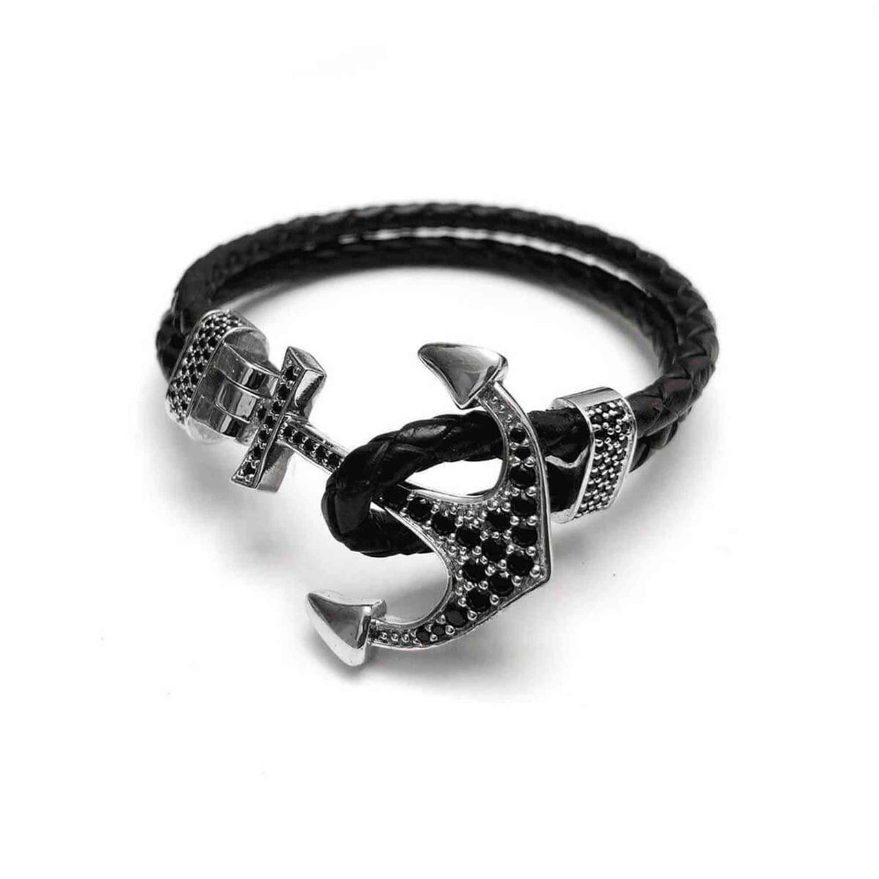 Man Bracelet -  Man Leather Bracelet - White Gold Anchor Bracelet - Men's Bracelet Bracelet Brother & Sisters