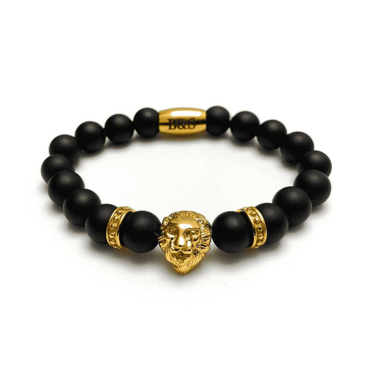 Man Bracelet - Men’s Beaded Bracelet - Gold Lion & Black Stones Bracelet - gold bracelet for man Bracelet XS (14-15cm) Brother & Sisters