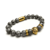 Thumbnail for Man Bracelet - Men’s Beaded Bracelet - Gold Lion & Grey Stones Bracelet - gold bracelet for man Bracelet Brother & Sisters