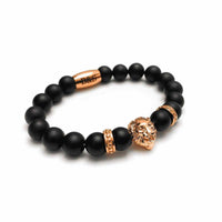 Thumbnail for Man Bracelet - Men’s Beaded Bracelet - Rose Gold Lion & Black Stones Bracelet - Mens Bracelet Bracelet Brother & Sisters