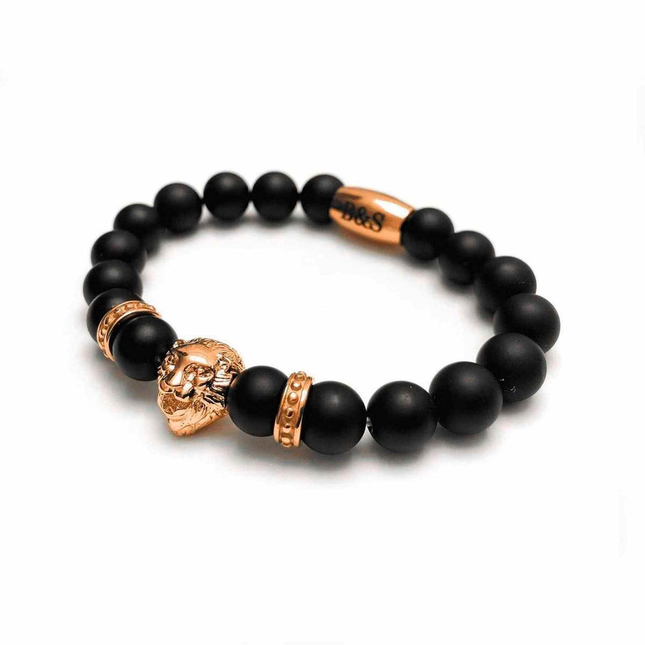 Man Bracelet - Men’s Beaded Bracelet - Rose Gold Lion & Black Stones Bracelet - Mens Bracelet Bracelet Brother & Sisters