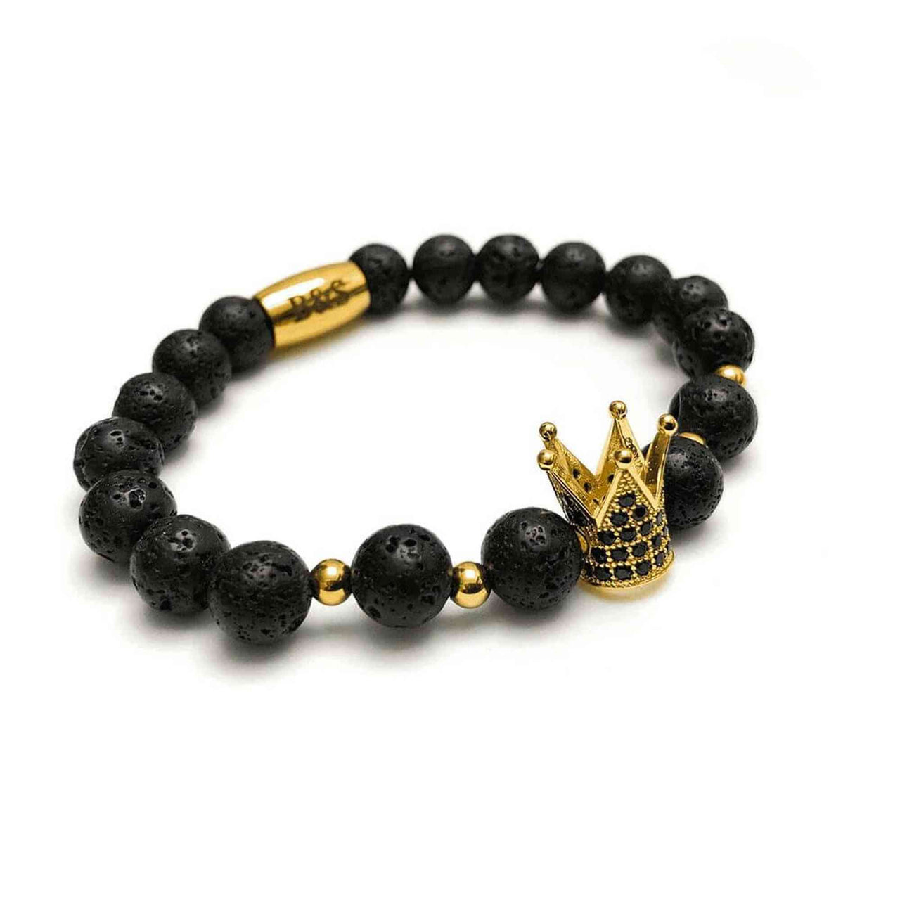 Man Bracelet - Men’s Beaded Bracelets - Gold Crown Lava Stones Bracelet - gold bracelet for man Bracelet Brother & Sisters