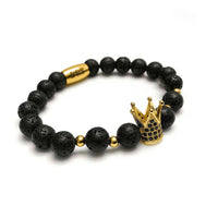 Thumbnail for Man Bracelet - Men’s Beaded Bracelets - Gold Crown Lava Stones Bracelet - gold bracelet for man Bracelet Brother & Sisters