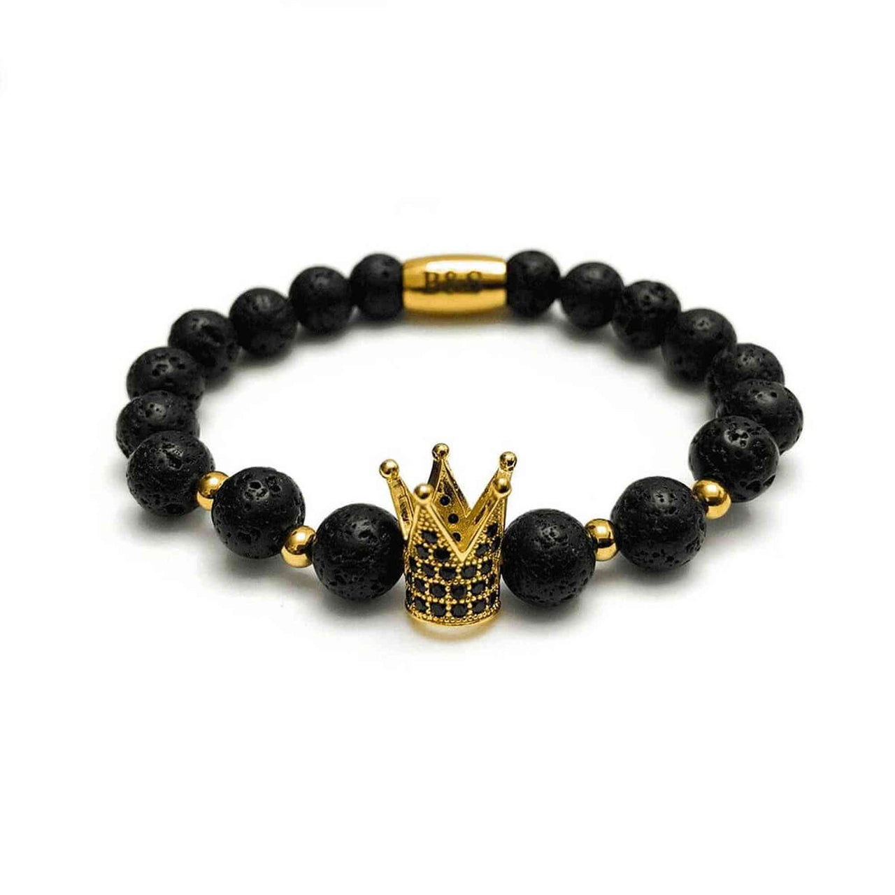 Man Bracelet - Men’s Beaded Bracelets - Gold Crown Lava Stones Bracelet - gold bracelet for man Bracelet XS (14-15cm) Brother & Sisters
