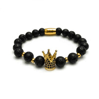 Thumbnail for Man Bracelet - Men’s Beaded Bracelets - Gold Crown Lava Stones Bracelet - gold bracelet for man Bracelet XS (14-15cm) Brother & Sisters