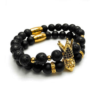 Thumbnail for Man Bracelet - Men’s Beaded Bracelets - Gold Crowned Lion Set - gold bracelet for man Bracelet Brother & Sisters