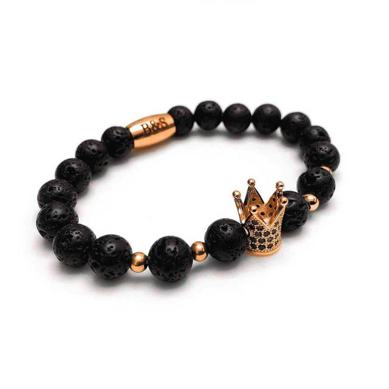 Man Bracelet - Men's Beaded Bracelets - Rose Gold Crown with Lava Stones Mens Bracelet Bracelet Brother & Sisters