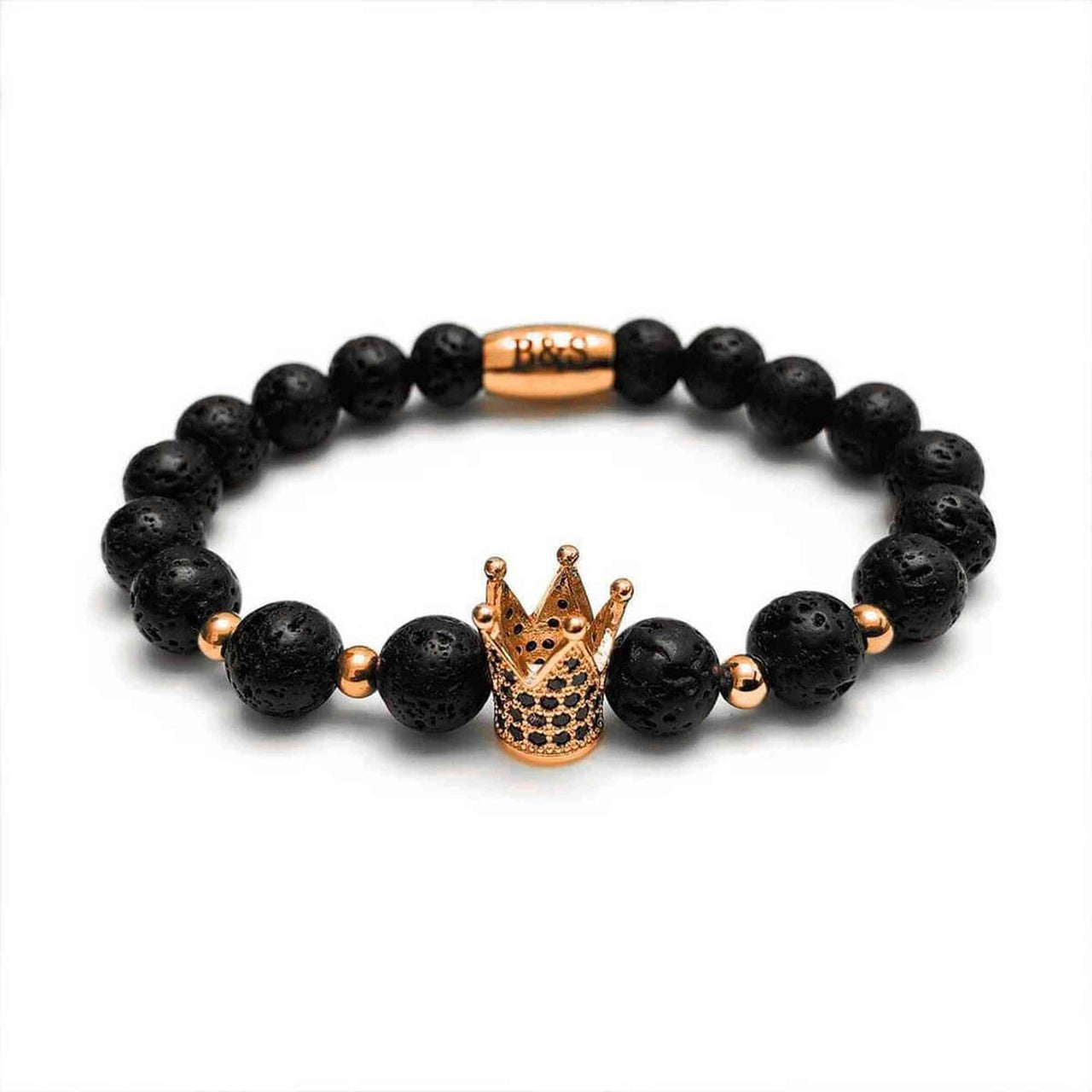 Man Bracelet - Men's Beaded Bracelets - Rose Gold Crown with Lava Stones Mens Bracelet Bracelet XS (14-15cm) Brother & Sisters