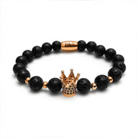 Thumbnail for Man Bracelet - Men's Beaded Bracelets - Rose Gold Crown with Lava Stones Mens Bracelet Bracelet XS (14-15cm) Brother & Sisters