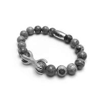 Thumbnail for Man Bracelet - Men’s Beaded Bracelets - White Gold Viking & Grey Stones Bracelet - Men’s Bracelet Bracelet Brother & Sisters