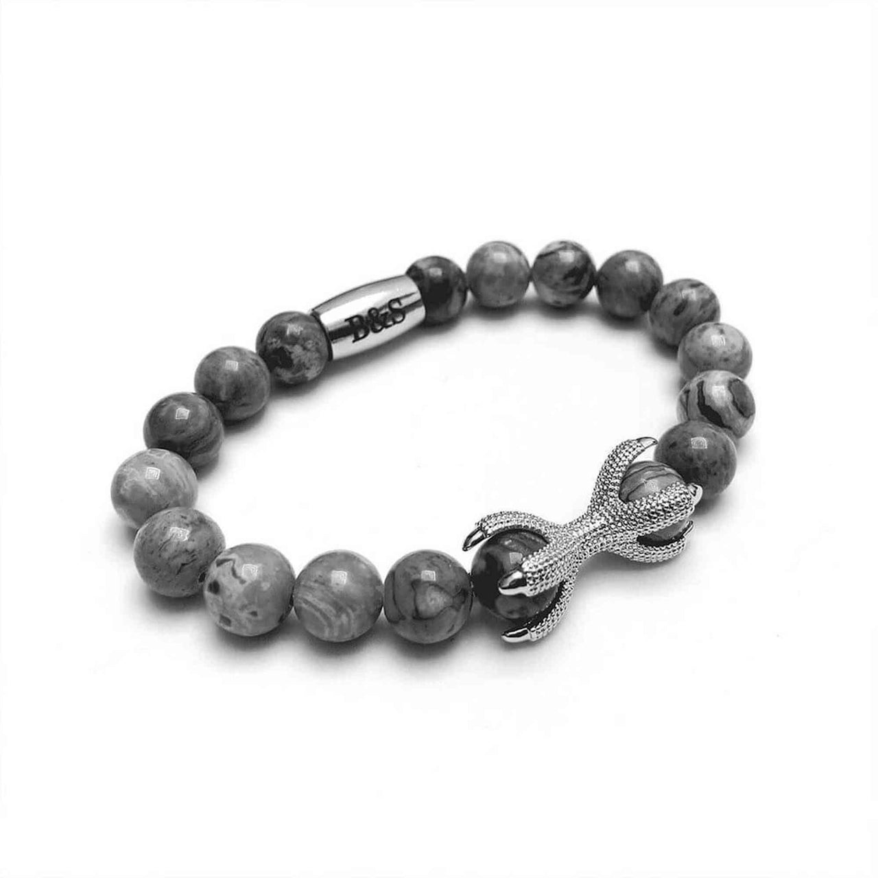 Man Bracelet - Men’s Beaded Bracelets - White Gold Viking & Grey Stones Bracelet - Men’s Bracelet Bracelet Brother & Sisters