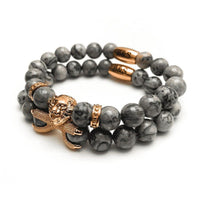 Thumbnail for Man Bracelets - Men’s Beaded Bracelets - Rose Gold Lion & Grey Stones Bracelets Set - Mens Bracelet Bracelet Brother & Sisters