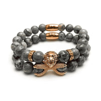 Thumbnail for Man Bracelets - Men’s Beaded Bracelets - Rose Gold Lion & Grey Stones Bracelets Set - Mens Bracelet Bracelet XS (14-15cm) Brother & Sisters