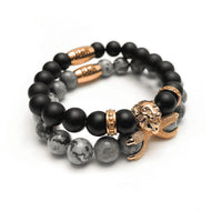 Thumbnail for Man Bracelets - Men’s Beaded Bracelets - Rose Gold Lion with Black & Grey Stones Set - Mens Bracelet Bracelet Brother & Sisters
