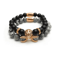 Thumbnail for Man Bracelets - Men’s Beaded Bracelets - Rose Gold Lion with Black & Grey Stones Set - Mens Bracelet Bracelet XS (14-15cm) Brother & Sisters