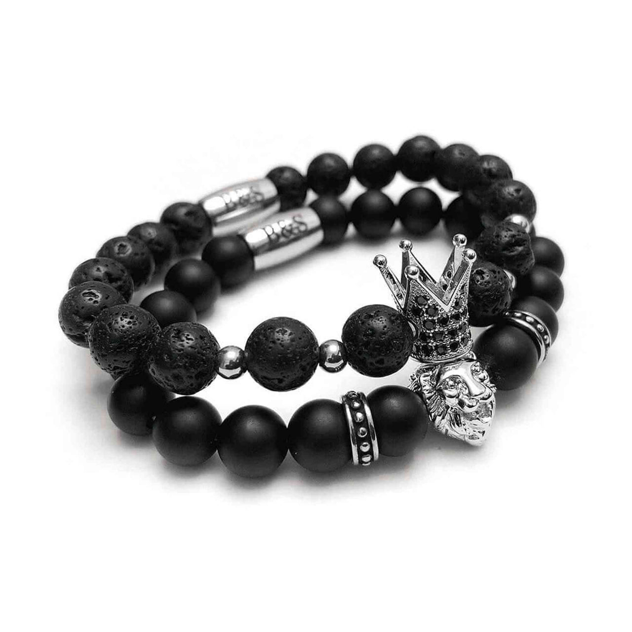 Man Bracelets - Men’s Beaded Bracelets - White Gold Crowned Lion Set - Men’s Bracelet Bracelet Brother & Sisters