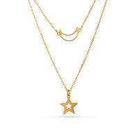 Thumbnail for Moon & Star Necklace - Ladies Gold Necklace - Woman Necklace - Gold Chain Necklace 18k Gold Brother & Sisters